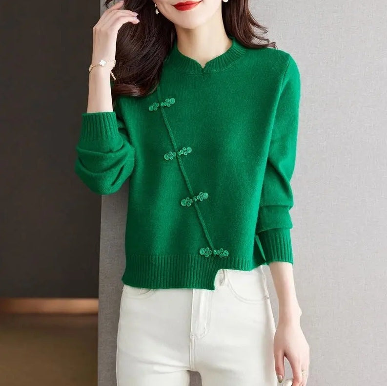 Red Thickened Knit Sweater New Irregular Temperament