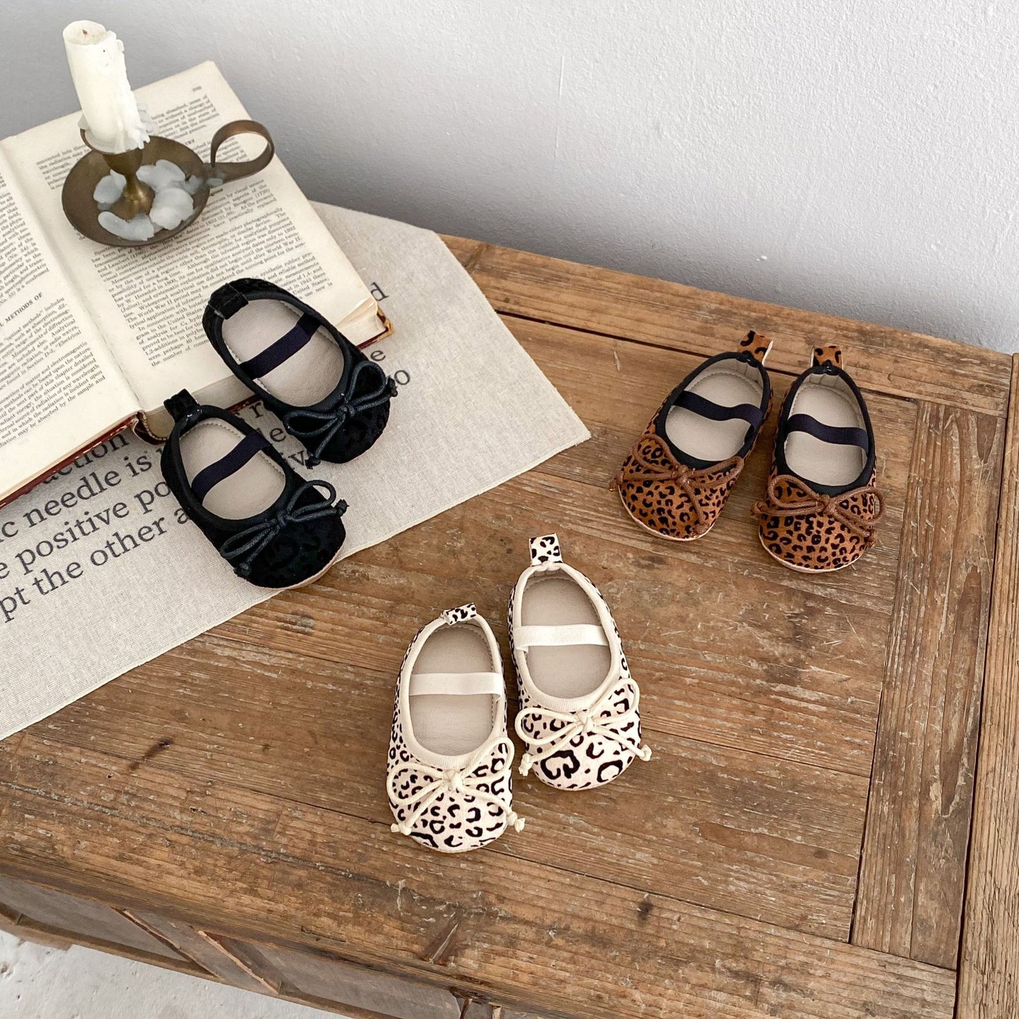 Spring And Autumn Infant Baby Girl Soft Bottom Toddler Shoes Hu Die Knot Leopard Print Round Toe Shoes