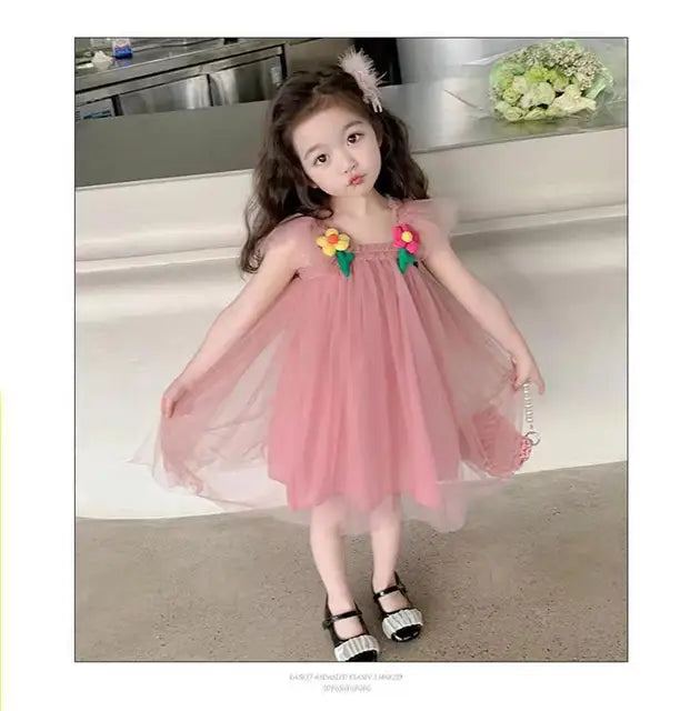 Summer Princess Girls Kids Tulle Super Fairy Dresses Rainbow Flower Party Tutu Dress Children Mesh Puffy Birthday Vestidos Cloth (Copy)