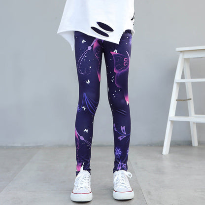 Girls' Spring And Autumn Thin Elastic Printed Pants