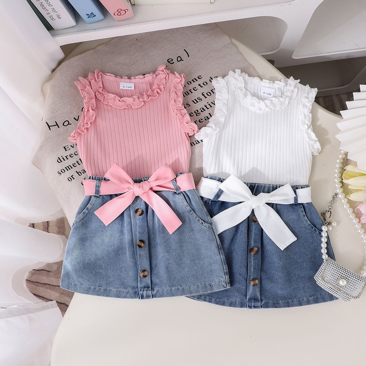Summer Denim Skirt Belt Three-piece Set