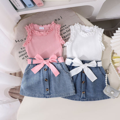 Summer Denim Skirt Belt Three-piece Set
