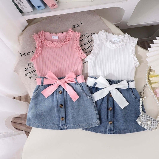Summer Denim Skirt Belt Three-piece Set