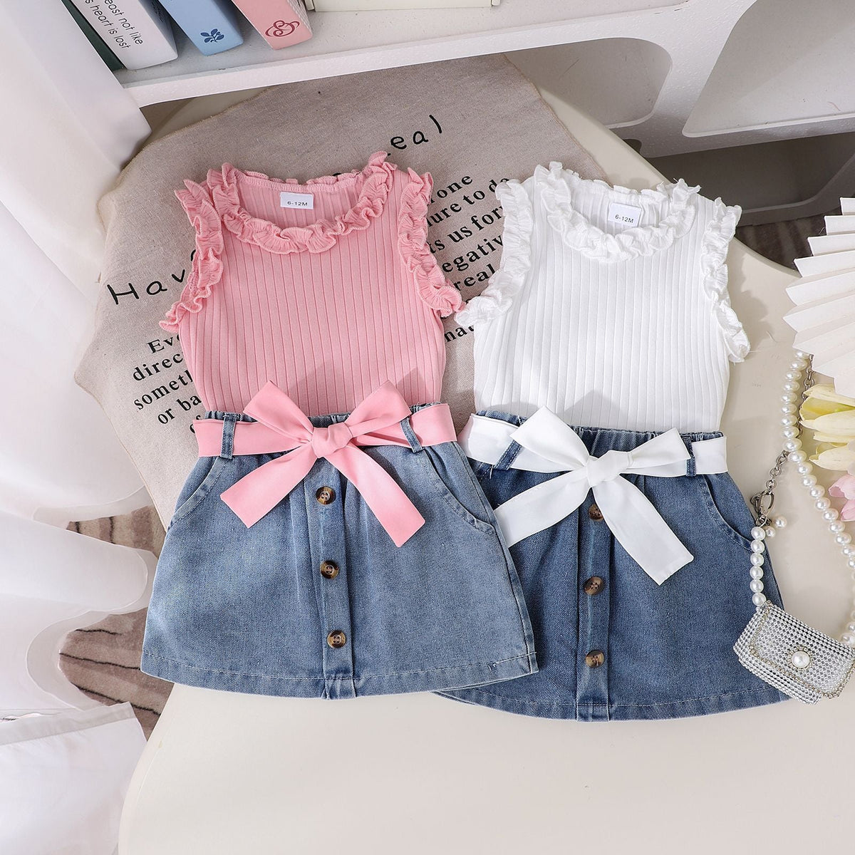 Summer Denim Skirt Belt Three-piece Set (Available)