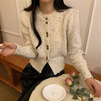 Women's Fashion Sweet Fashionable Round Neck Knitted Cardigan Jacket