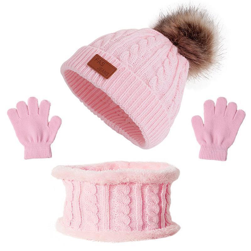 Children's Autumn And Winter New Hat Scarf Gloves Three-piece Hat Suit (Available)