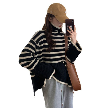 Striped Sweater Loose And Lazy Style Underwear Long Sleeved Top Women's Clothing