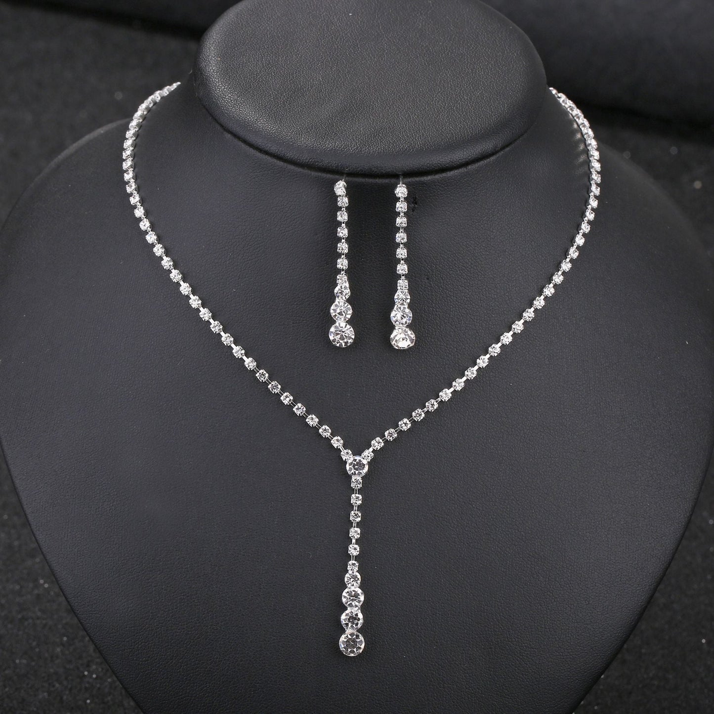 Silver Water Drop Necklace Earrings Two-piece Set Combination  (Available)
