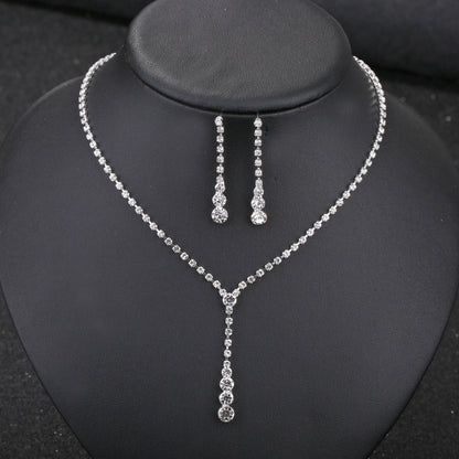 Silver Water Drop Necklace Earrings Two-piece Set Combination  (Available)