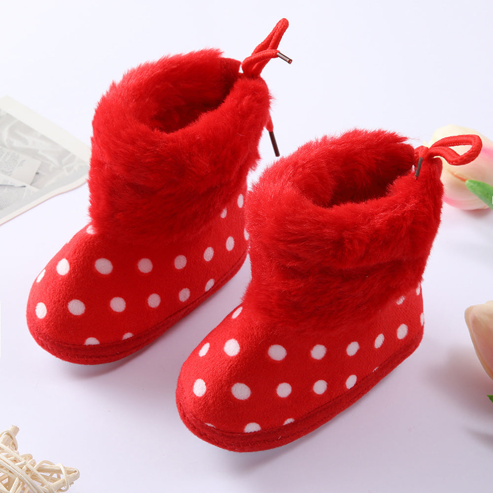 Polka Dot Fur Boots  Newborn Baby Shoes