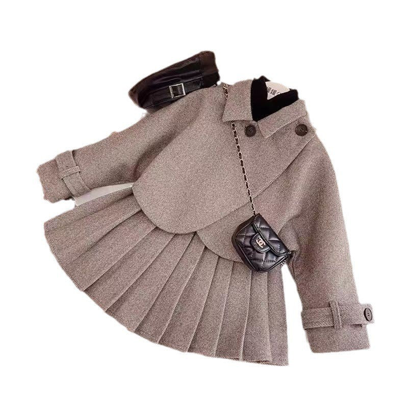 Girls' Pleated Short Skirt Two-piece Set