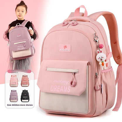 Primary School Student Schoolbag Lightweight And Large Capacity Contrast Color