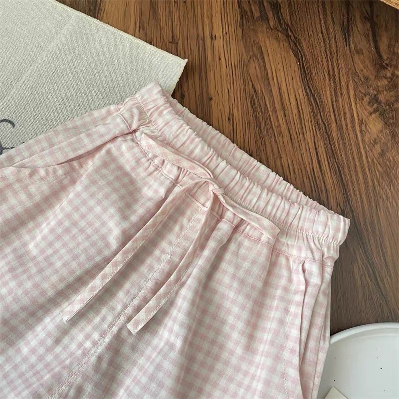 Sweet Plaid Flared Wide Leg Pants Ruffled Two-piece Set (Available))