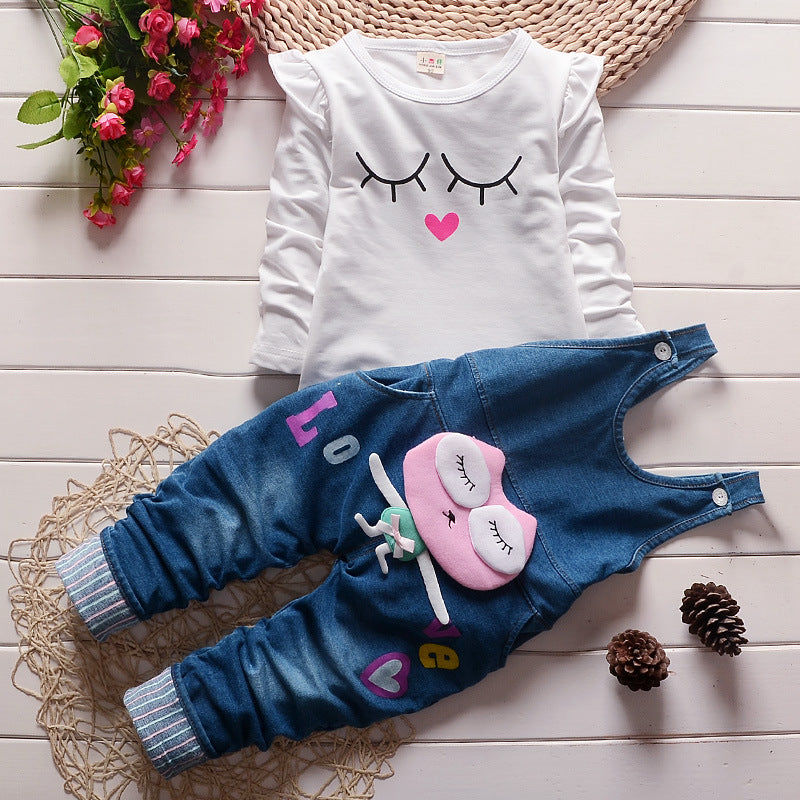 Baby Children's Denim Overalls Pullover Cotton Spring Autumn Long Sleeves T-shirt Pants