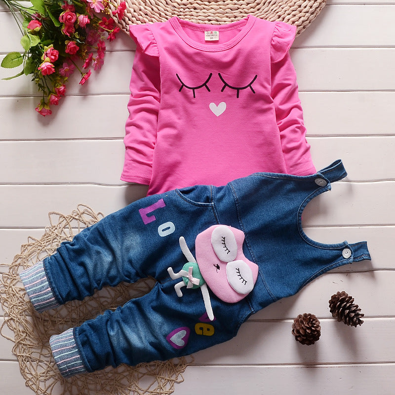 Baby Children's Denim Overalls Pullover Cotton Spring Autumn Long Sleeves T-shirt Pants