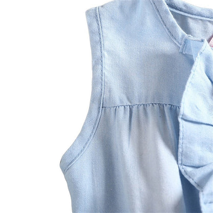 Summer Children Sleeveless Girl Denim Floral Dresses  (Available)