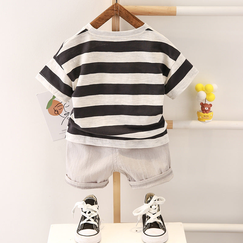 Boys' Summer Fashion Casual Striped Short Sleeve Suit (Available)
