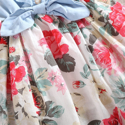 Summer Children Sleeveless Girl Denim Floral Dresses  (Available)