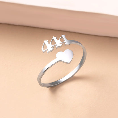 Fashion Silver Number 444 777 Heart Open Rings For Women