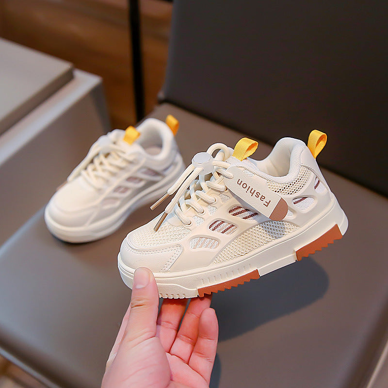 Fashion Children's Breathable Mesh Shoes Medium And Large Children's Sneakers Boys White Shoes