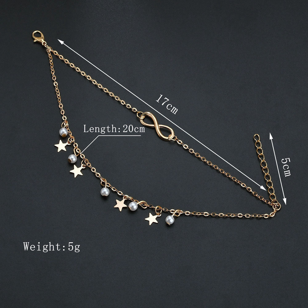 Five-pointed star pearl 8 word anklet (Available)