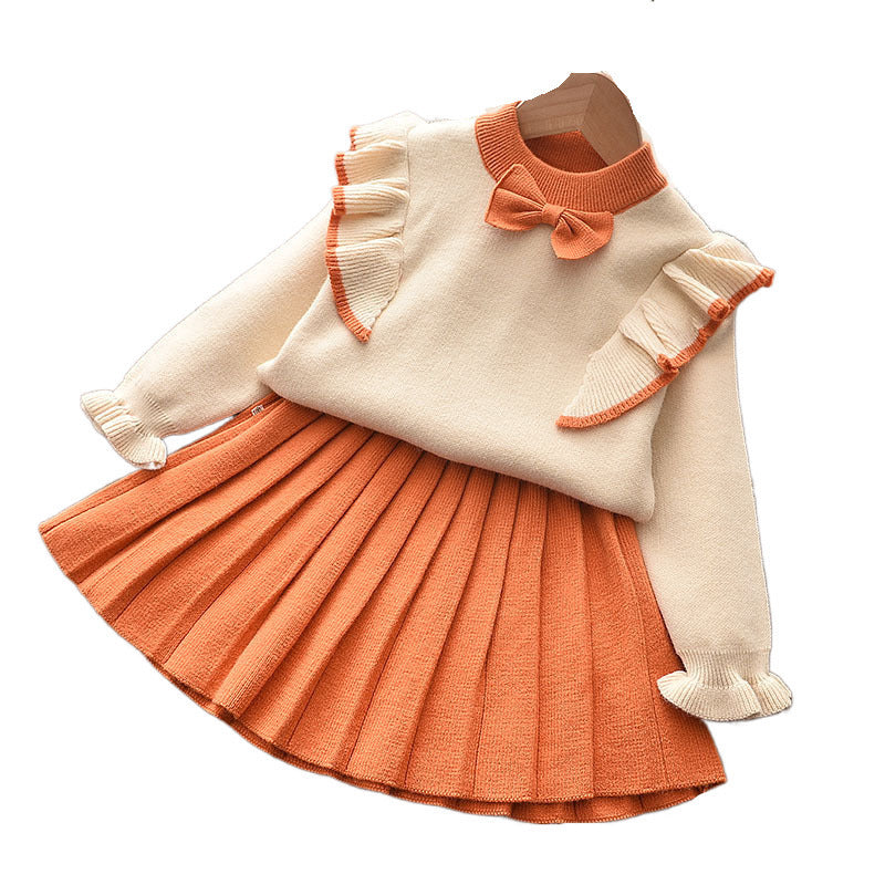 Girls flying sleeve knitted sweater suit