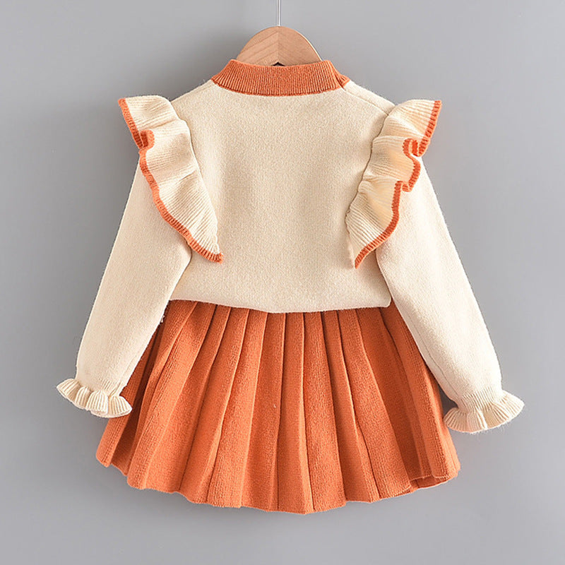 Girls flying sleeve knitted sweater suit