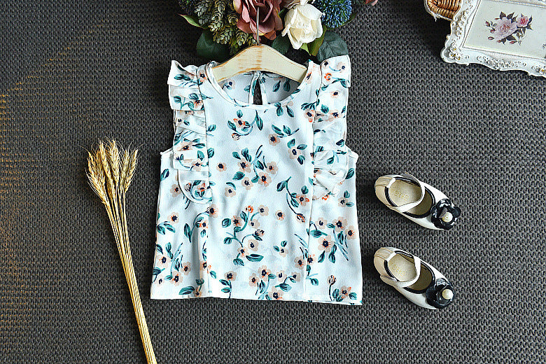 Fashion Casual Lace Print Top Loose Solid Color Shorts Two-Piece Suit