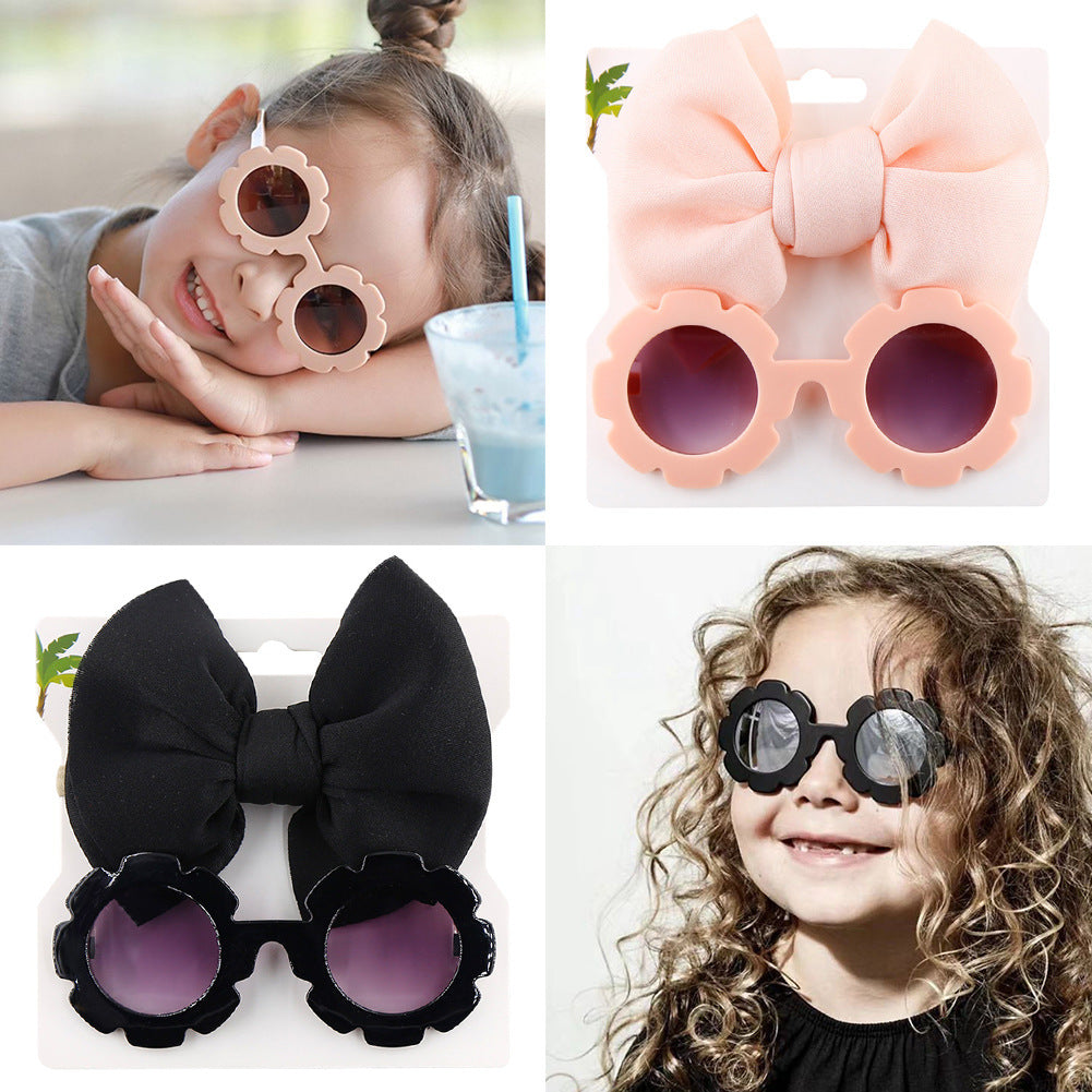 Children's Sunshade Sunglasses Bow Hair Band Two-piece Set (Available)