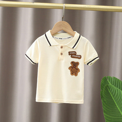 Boys Cartoon Summer Suit Set with short sleeve cartoon shirt and matching shorts for comfortable summer wear and everyday activities
