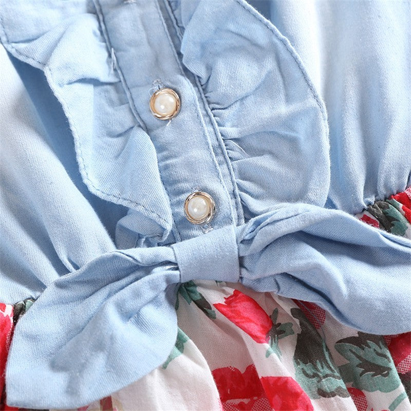 Summer Children Sleeveless Girl Denim Floral Dresses  (Available)