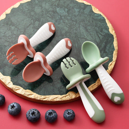 Baby Learn To Eat Training Soft Head Spoon Fork (Available)
