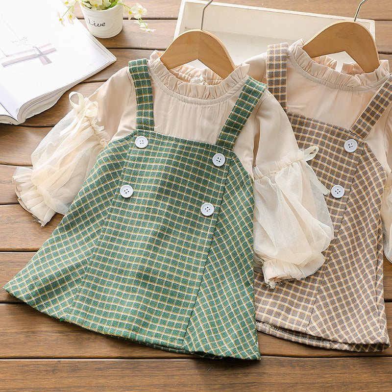 Retro Stitching Plaid Skirt 2-6 Years Old Female Baby Spring And Autumn Fake 2 Skirts