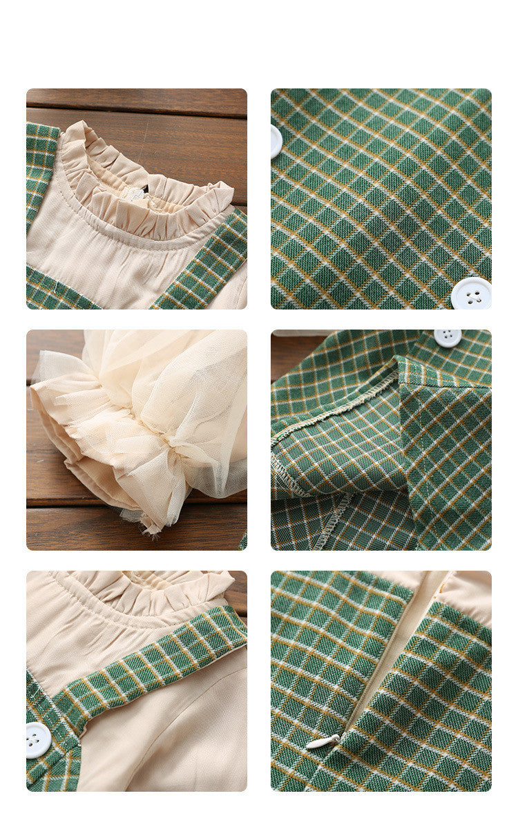 Retro Stitching Plaid Skirt 2-6 Years Old Female Baby Spring And Autumn Fake 2 Skirts