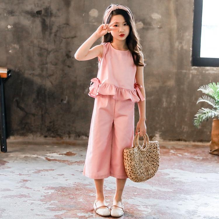 Girls Western Style Wide Leg Pants Two Piece Suit