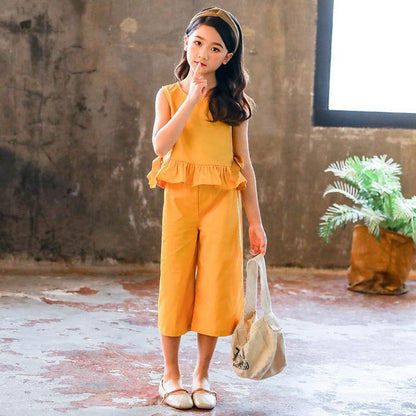 Girls Western Style Wide Leg Pants Two Piece Suit