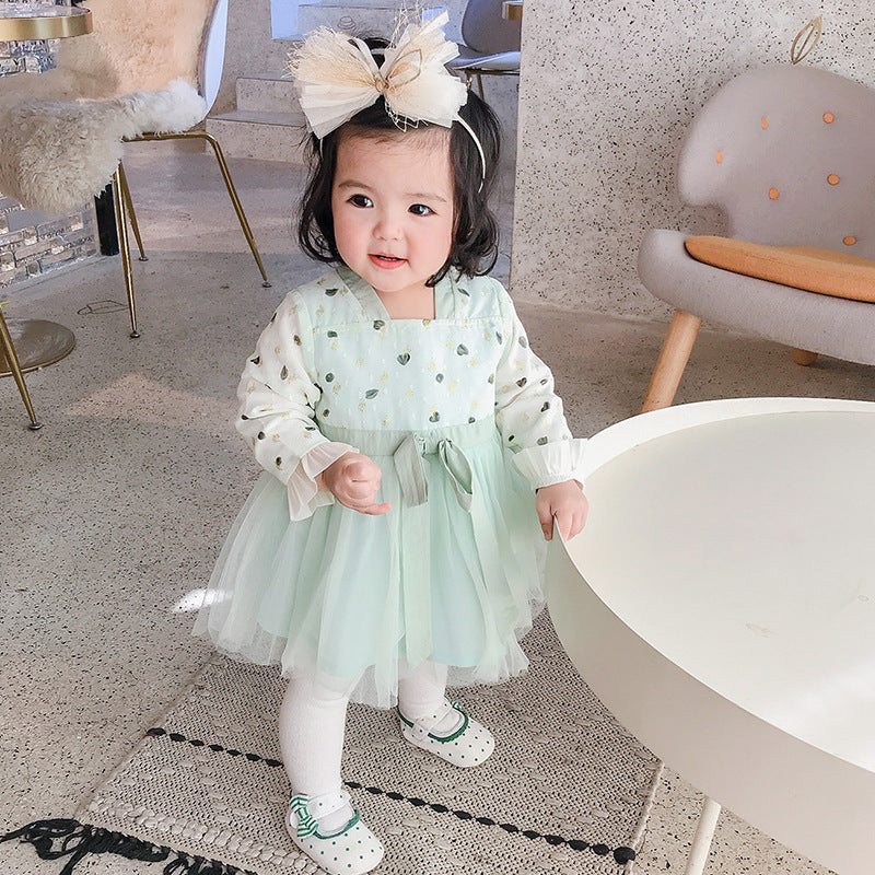 Girls' Little Love Chiffon Hanfu Dress, Baby Ethnic Style Net Gauze Skirt
