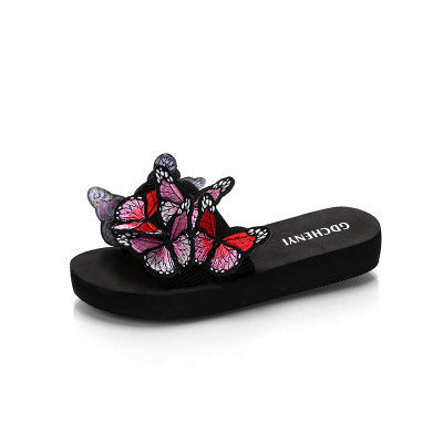 Spot Cross-Border Independent Station Aliexpress Bow Embroidered Word Sandals Flat Shoes