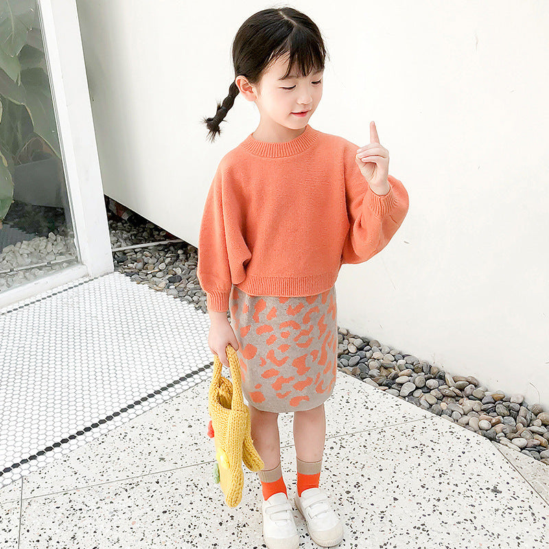 Girls flying sleeve knitted sweater suit