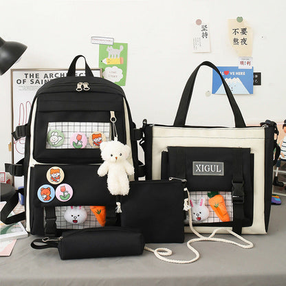 Backpack four-piece set Harajuku college style backpack backpack