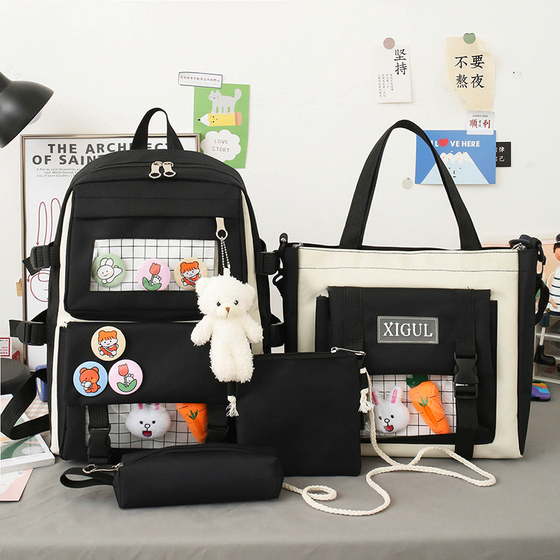 Backpack four-piece set Harajuku college style backpack backpack