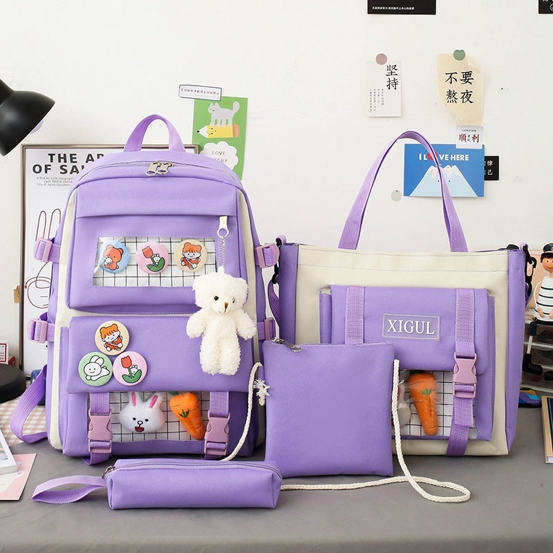 Backpack four-piece set Harajuku college style backpack backpack
