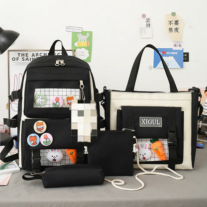 Backpack four-piece set Harajuku college style backpack backpack