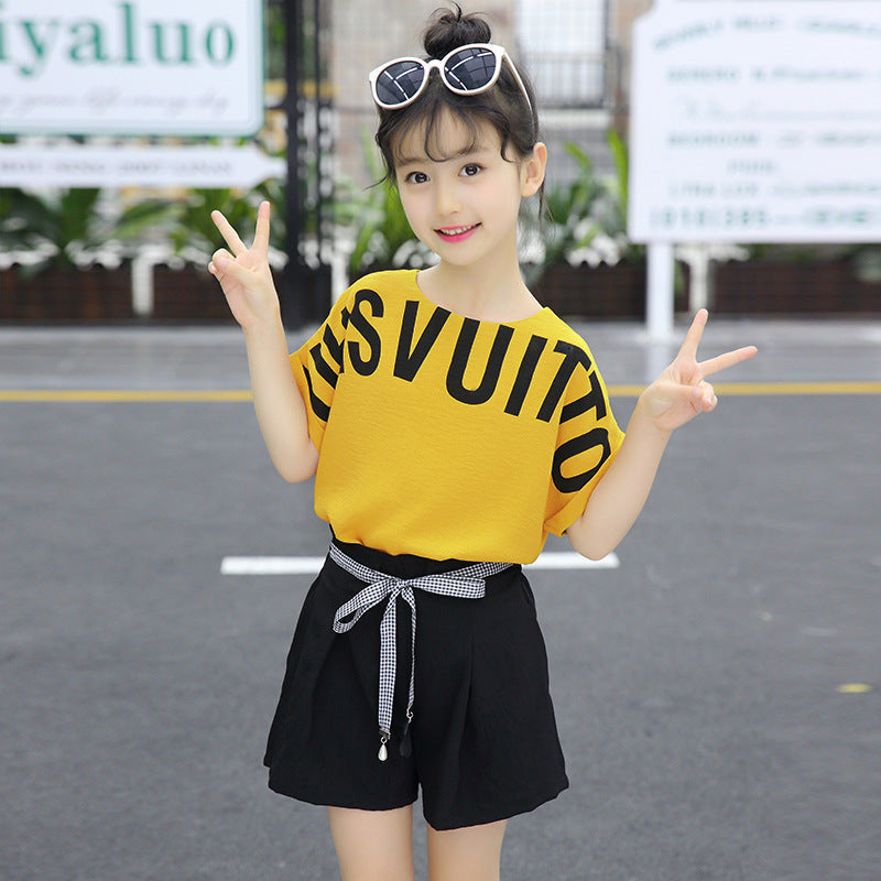 Korean Alphabet Short-sleeved Wide-leg Shorts (Available)