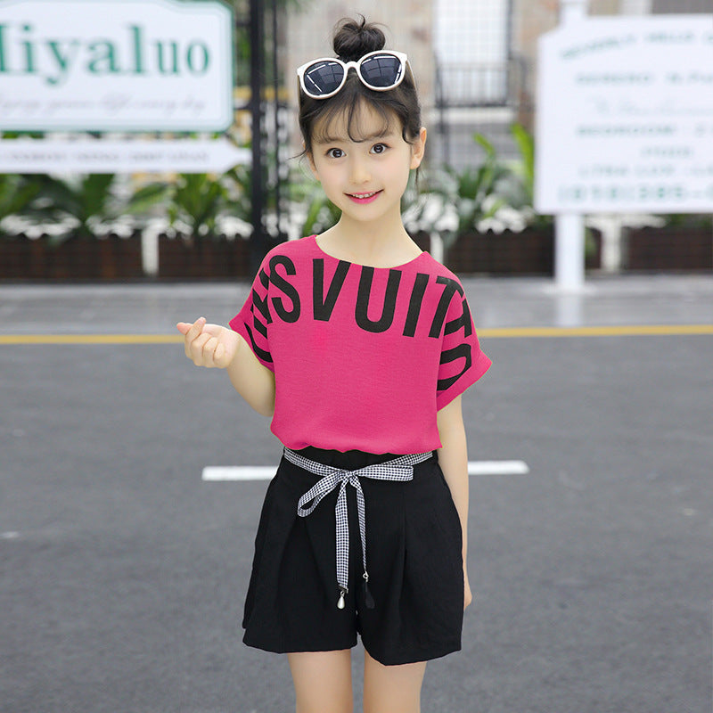 Korean Alphabet Short-sleeved Wide-leg Shorts (Available)