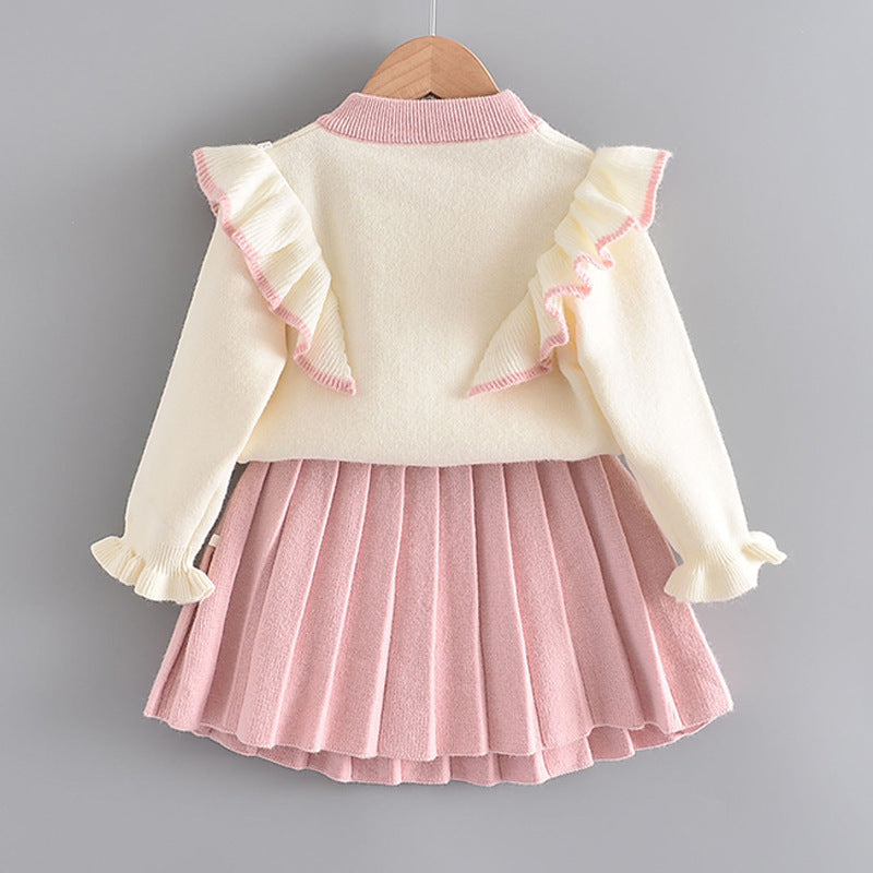 Girls flying sleeve knitted sweater suit