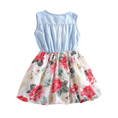 Summer Children Sleeveless Girl Denim Floral Dresses  (Available)