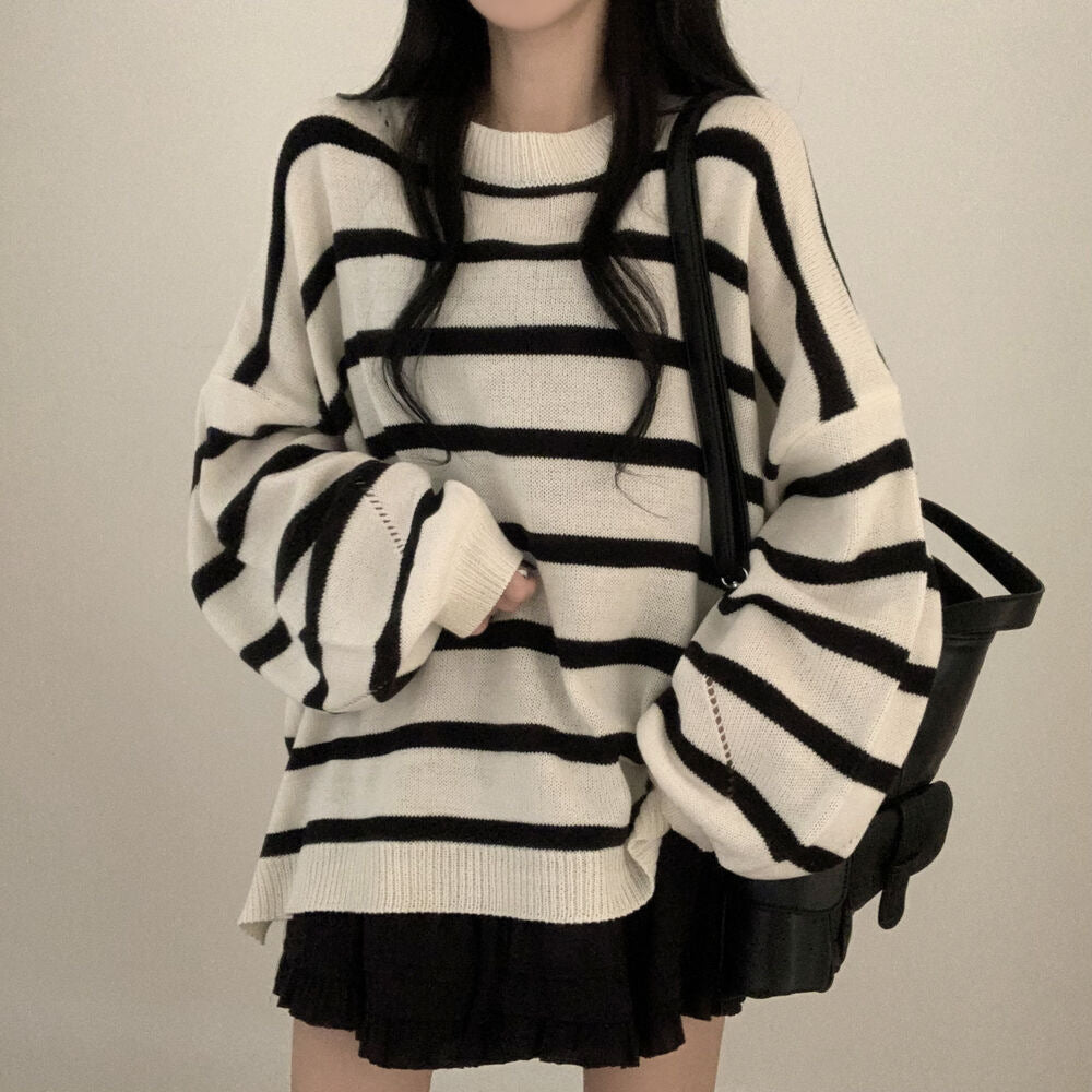 Sweater Idle Style Loose Striped Pullover Long Sleeve Sweater