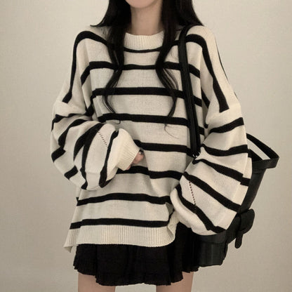 Sweater Idle Style Loose Striped Pullover Long Sleeve Sweater