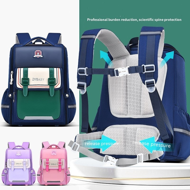 One-piece Open Spine Protection Children's Schoolbag Lightweight